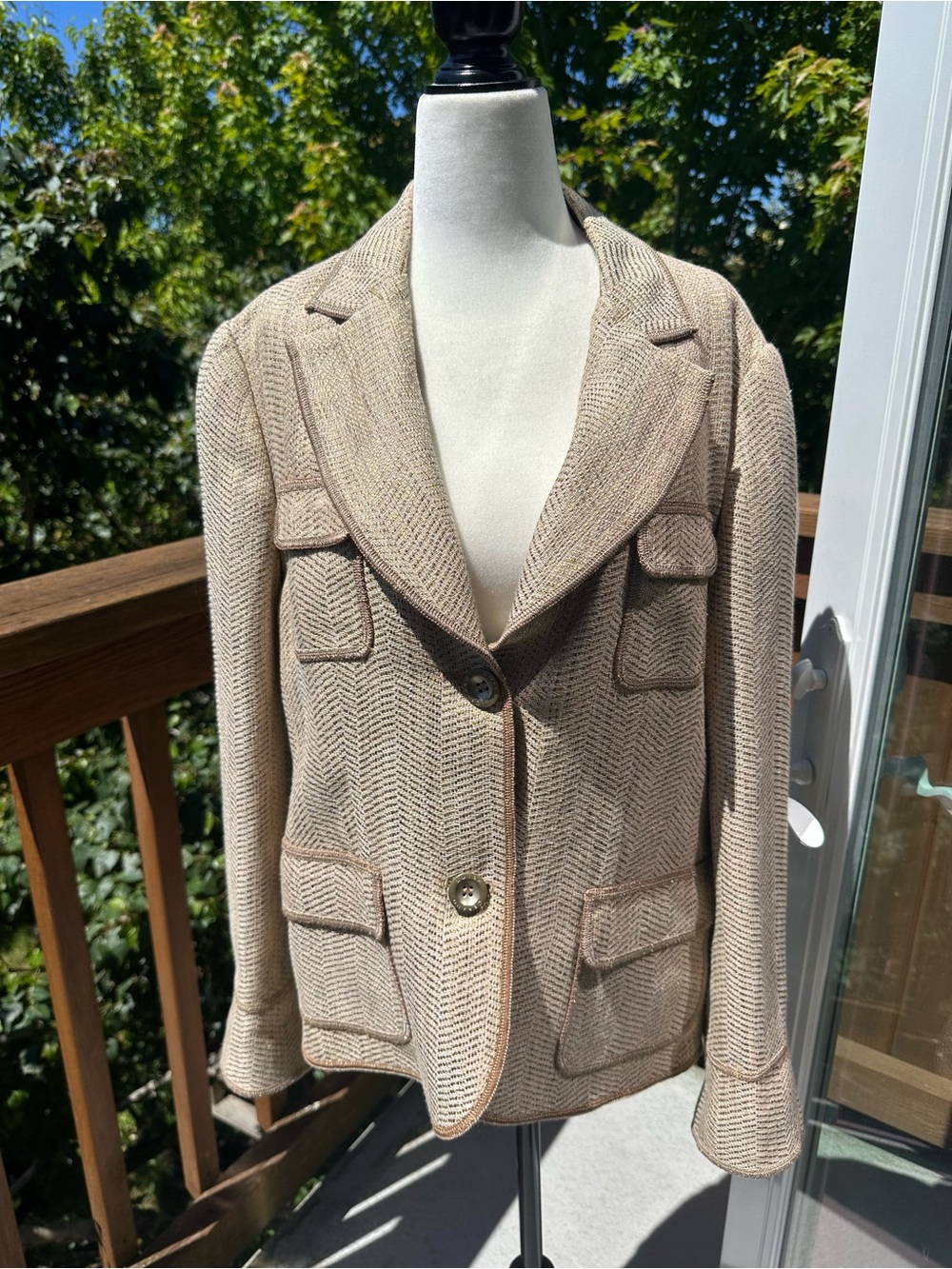 Linen blend Luisa Cerano Tailored Beige Herringbone Knit Blazer